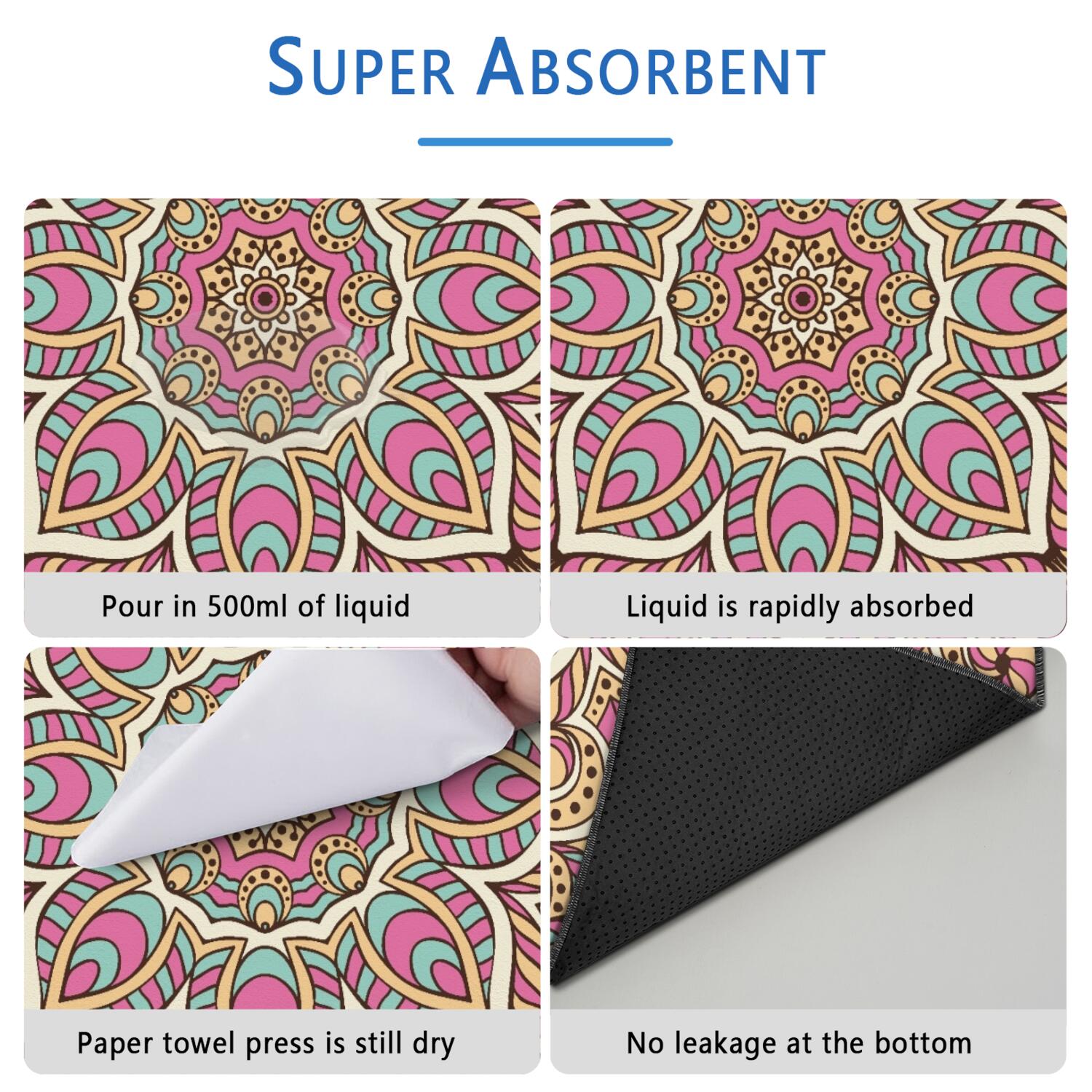 48" x48" Washable Reusable Pee Pads Mandala, Non-Slip Dog Potty Pads with Quick-Absorb Layer for Crate and Floor Protection