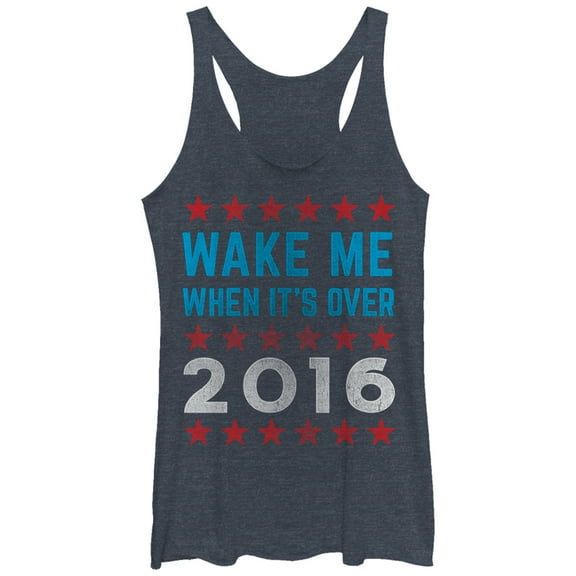 Women's Lost Gods Election Wake Me When It's Over 2016 Racerback Tank Top Navy Blue Heather Small