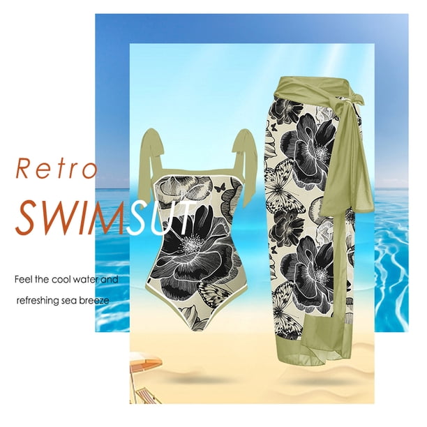 Traje De Baño Damas 2 piezas de traje de baño de playa para mujer con cordones y vestido para deportes (2XL verde tinta) Likrtyny Para Estrenar