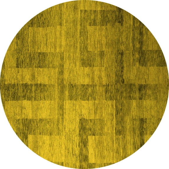 Ahgly Company Indoor Round Abstract Yellow Modern Area Rugs, 3' Round