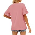 thumbnail image 3 of Camiseta de manga corta con cuello en V para mujer, color puro, suave, agradable para la piel, para citas, compras, rosa, M, 3 of 5