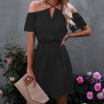 thumbnail image 3 of Off Shoulder Dress, Vestido de las mujeres de color puro causal de la correa de espagueti para el verano Negro M Negro L LHCER 1, 3 of 5