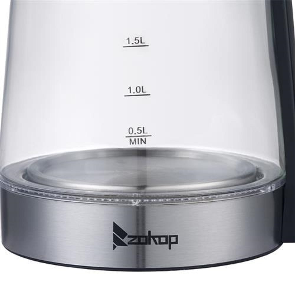 110V 1200W 2.6Qt Electric Kettle with Striking Blue Glass, Blue LED Light, Auto Shut-Off & Boil-Dry Protection, Fast Boiling Hot Water Kettle for Tea, Coffee, US Plug