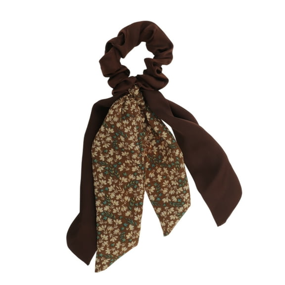 Unique Bargains 1 Pc Elegant Double-layer ribbon pearl Scrunchies Hair Elastic Band brown