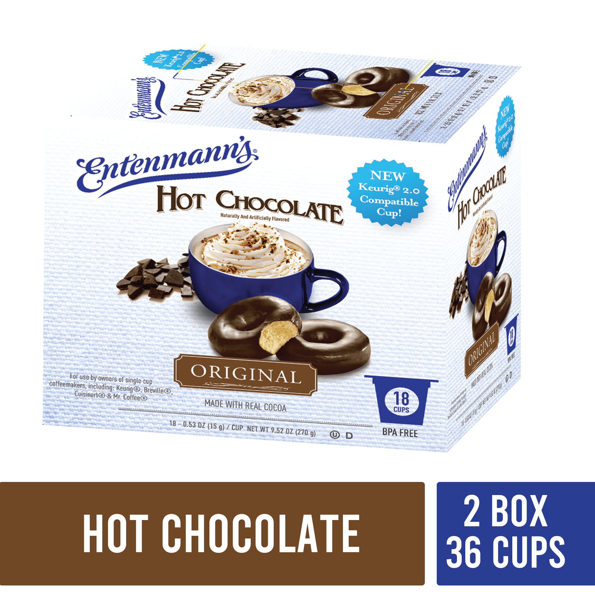Entenmann's Single Serve Coffee, Hot Chocolate, 2/18 count