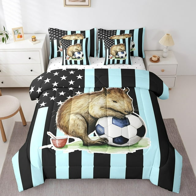 YST Capybara Ensemble de Douillette, 7 Pcs, Format Simple, Thème Dessin Animé, Brun, Polyester, Lit en Sac, Simple