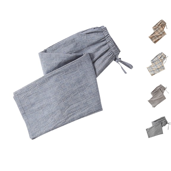 Antinious Ladies Check Print Elastic Waist Drawstring Pockets Straight Leg Breathable Pajama Full Length Pants