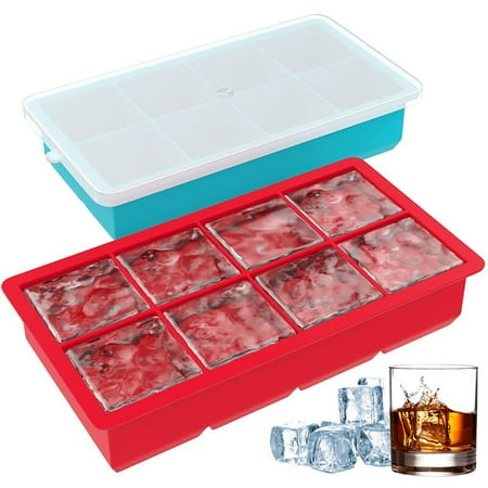 

Ice Cube Mar Tray with Lid Silicone Multi-Color Square Cube 4/6/8grids Big Ice Mold for Whisy Cocktails Kitchen Ice Mould