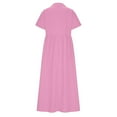 thumbnail image 4 of cocolona Womens Summer Long Dress Casual Loose Pleated Flowy Maxi Dress Lapel Button Short Sleeve Beach Sundress with Pockets, 4 of 6