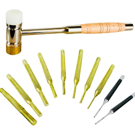 JEWEL TOOL 13 Piece Pin Punch and Drive Set with Brass and Nylon Head Hammer  Great for Jewelry Making, Metal Working