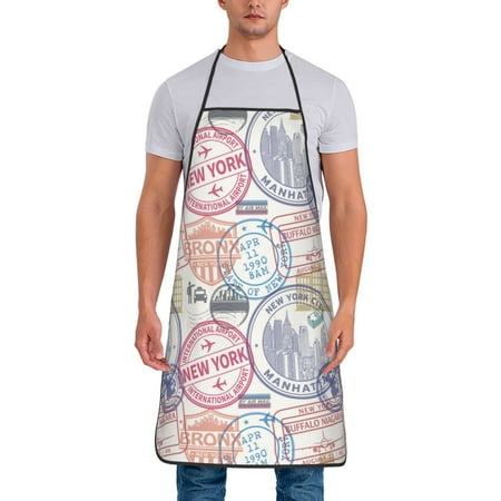 

Adjustable Bib Apron - Postmark Pattern newyork Waterdrop Resistant Cooking Apron Kitchen Aprons for Men Women
