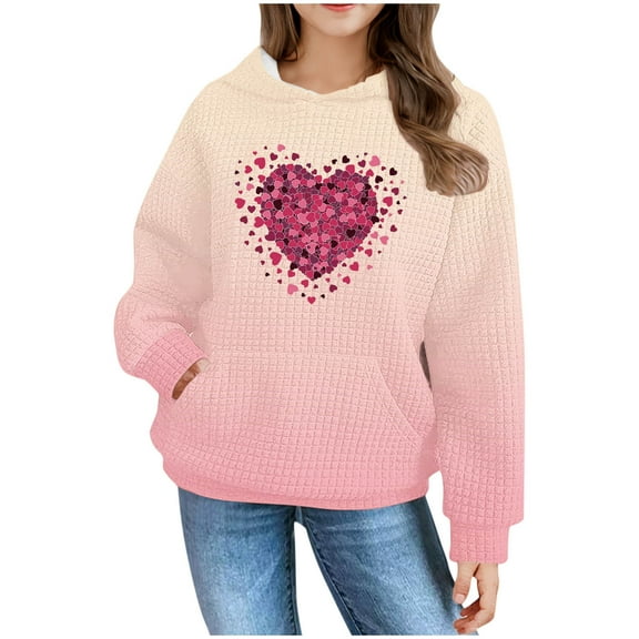 Girls Valentine's Day Sweatshirts Long Sleeve Pullover Crewneck Tops Shirts Pink 4-5 Years