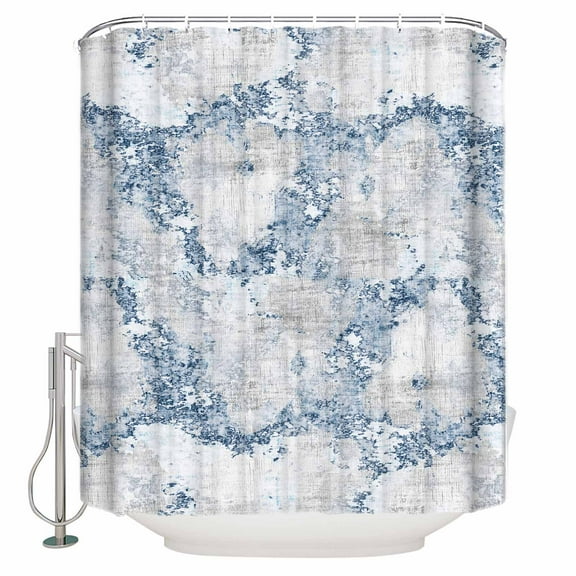 Fabric Shower Curtain, Abstract Blue Marble Distressed Shower Curtains with 12 Hooks Waterproof Machine Washable Bath Curtains for Bathroom, 48x 72in