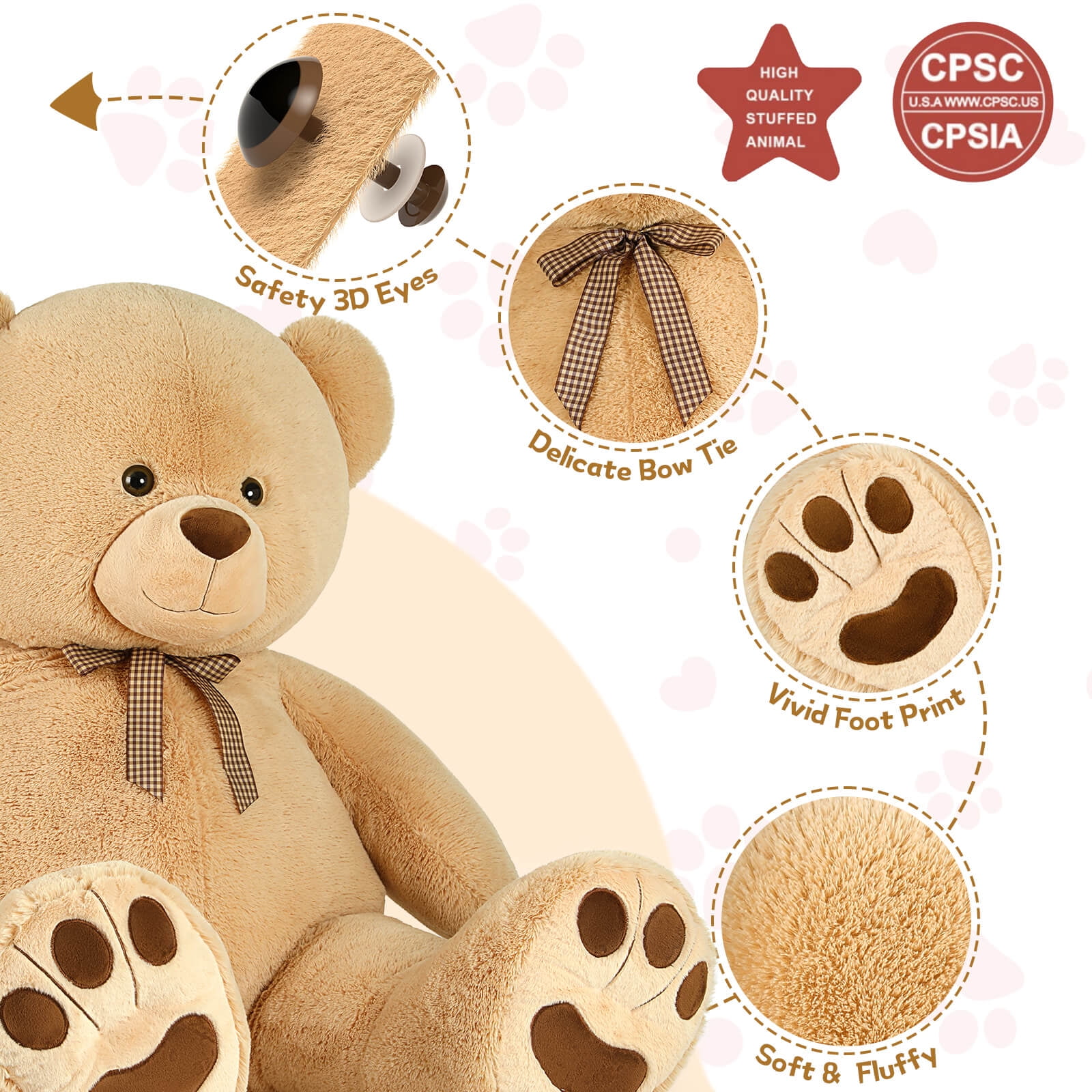 MaoGoLan 5ft Giant Teddy Bear Plush Toy Jumbo Stuffed Animal Stuffed Bear Toys