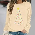 thumbnail image 5 of SYMOID Womens Beige Christmas Sweatshirt - 100% Polyester Loose Fit Crew Neck Long Sleeve Festive Tree String Lights Yellow Star Graphic,Size XS, 5 of 5