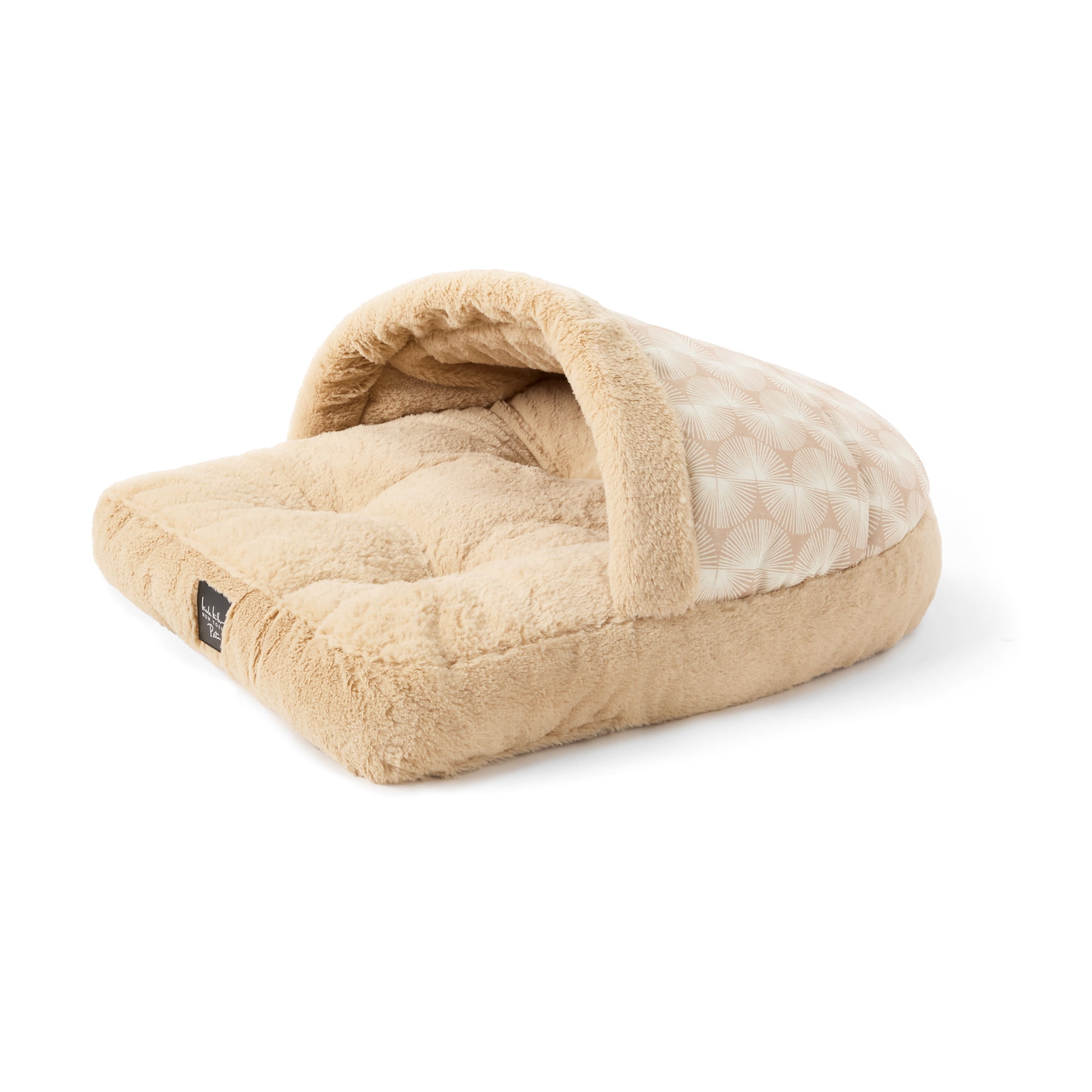 NICOLE MILLER NEW YORK PET Kendall Fluted Geo Cozy Slipper Cave Pet Bed, Cozy & Calming, Water Repellent, Non-Slip Bottom, Machine Washable, Taupe, Small 22"x17"x11"