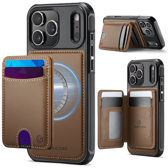 For iPhone 12 Pro Max Phone Case,2-in-1 Magnetic Detachable Back Flip Card Holder,Anti-Scratch PU Leather Back Design,Fit For Mag-Safe,Kickstand,Shockproof Non-Slim Durable Phone Case,Brown