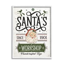 Santa's Workshop Toys Vintage Signage Holiday Graphic Art White Framed Art Print Wall Art
