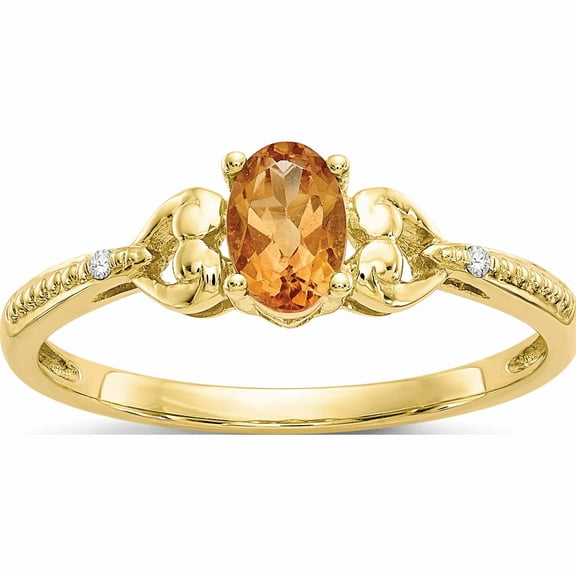 10K Yellow Gold Citrine And Diamond Ring (Size 7) Made In India 10xb284