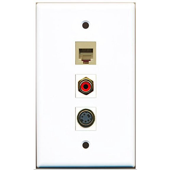 RiteAV - 1 Port RCA Red and 1 Port Phone RJ11 RJ12 Beige and 1 Port S-Video Wall Plate