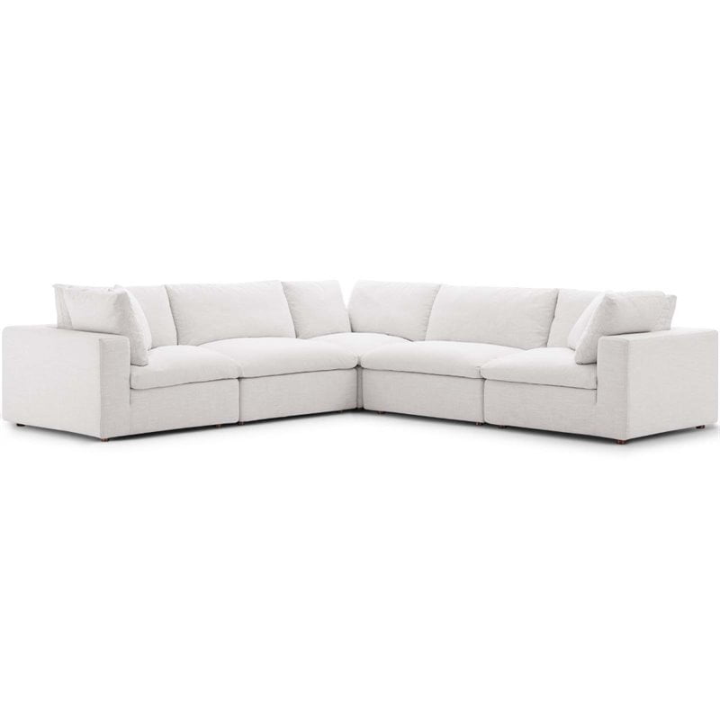 commix down filled overstuffed 5 piece sectional sofa set in white