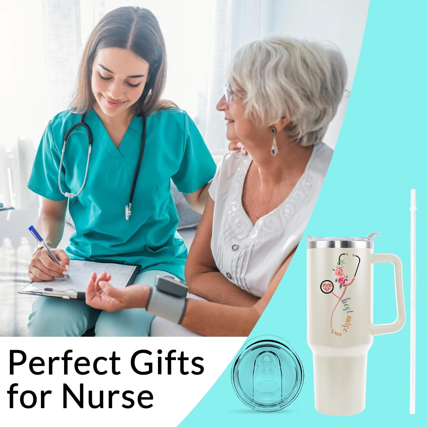Nurse Gifts for Women Nurse Tumbler Nurse Coffee Mug Cup with Lid and Straw - 40 Oz Stainless Steel Insulated Water Bottle - Gifts for Practitioner Nurse Nursing Student Men Women