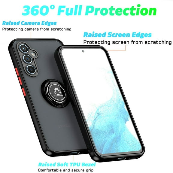 For Samsung Galaxy A54 5G Hybrid Frosted Matte Hard Back PC   TPU Frame with Magnetic Ring Holder Stand Kickstand Case Cover fit Samsung Galaxy A54 - Black