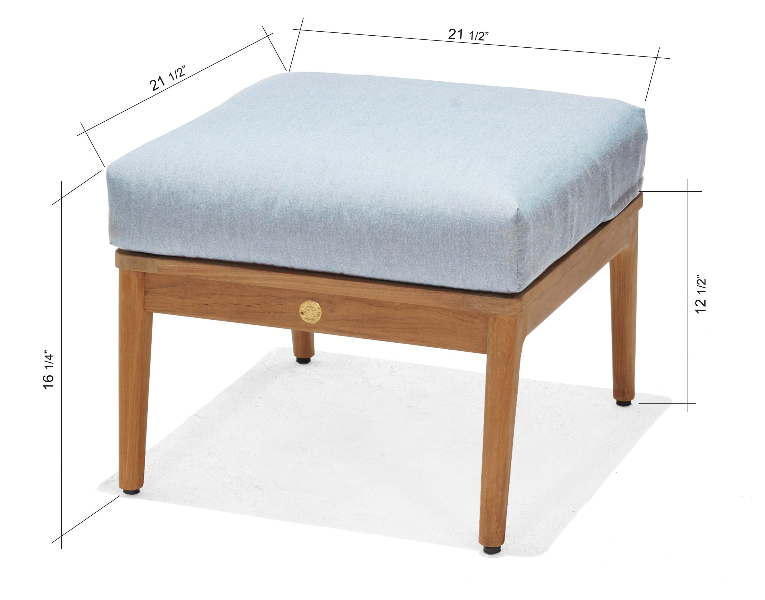 Amazonia Andrea | Teak | Patio Ottoman (Seat Dimensions 21inch w) With Olefin Cushion, Grey