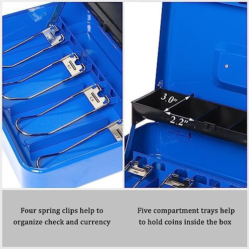 Locking Large Metal Cash Box with Money Tray, Lock Money Box with Key, Blue, CB00513XL