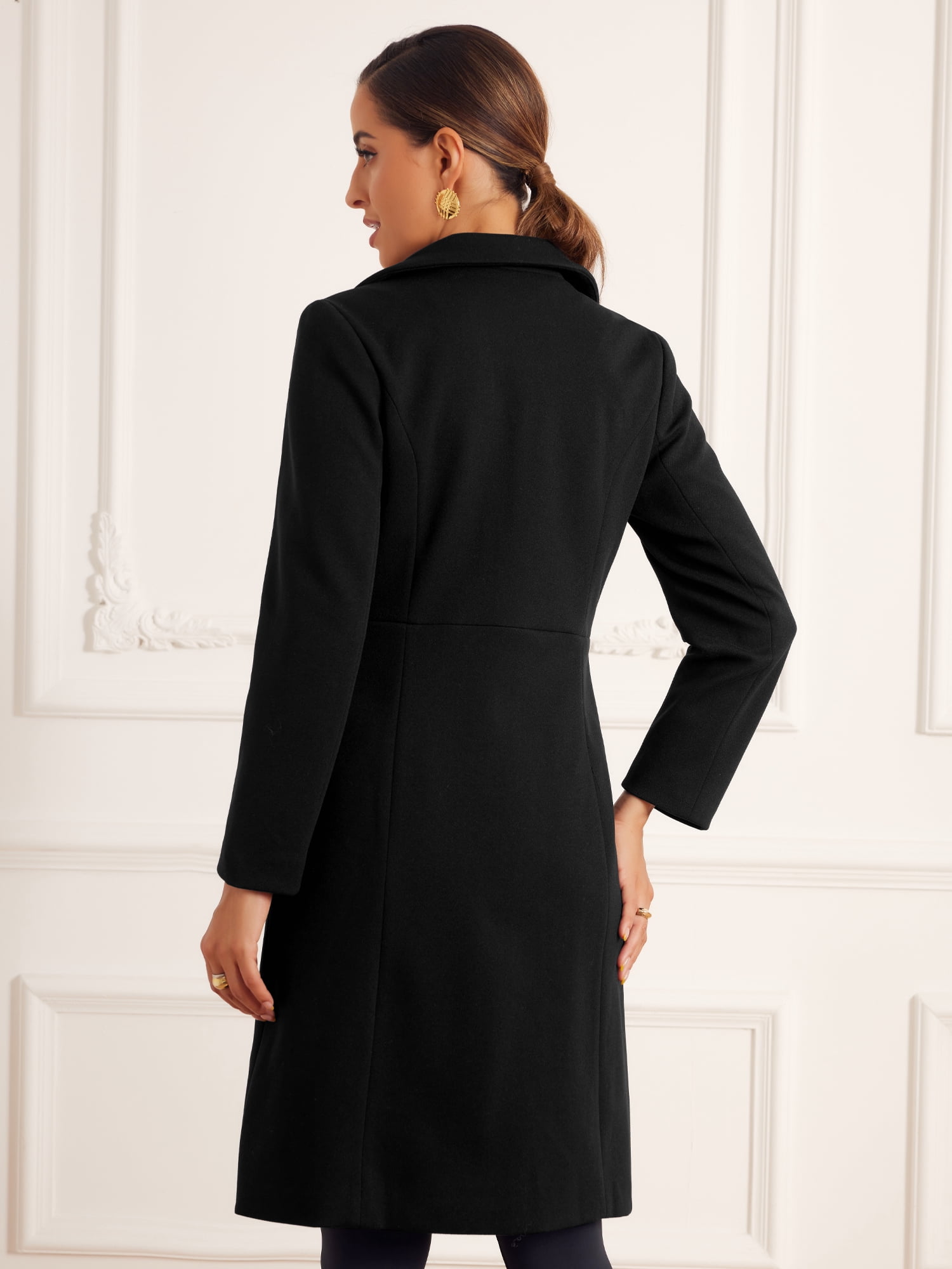 DARING DIVA Women's Winter Trench Peter Pan Collar Single Breasted Long Pea Coat M Black