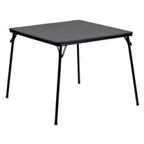HBCY Creations Folding Card Table - Black Vinyl Tabletop - Black Metal Frame - Lightweight Design