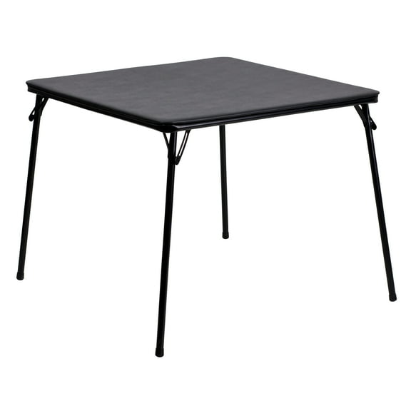 HBCY Creations Folding Card Table - Black Vinyl Tabletop - Black Metal Frame - Lightweight Design