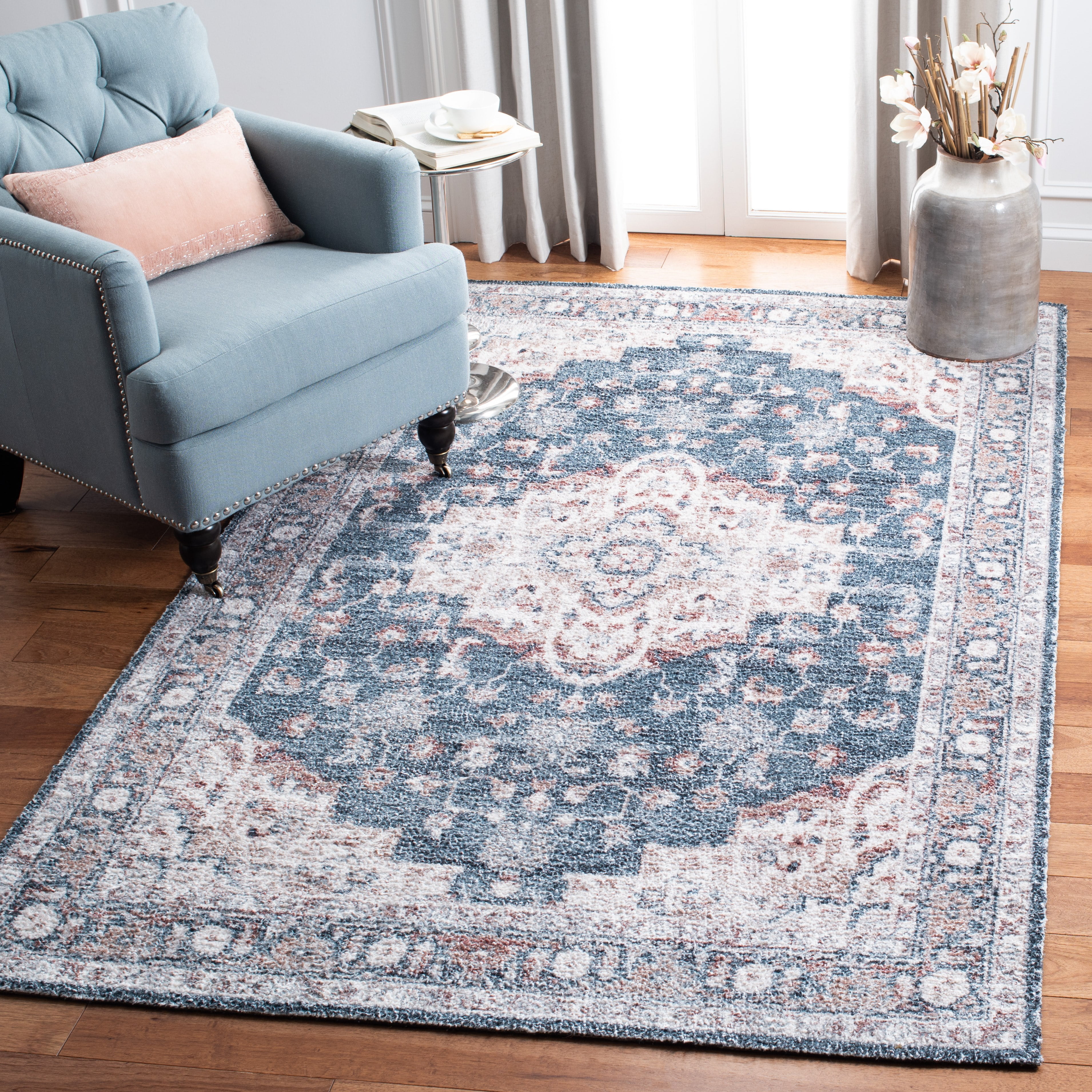 SAFAVIEH Classic Vintage Ramona Medallion Area Rug, Light Blue/Rust, 9' x 12'