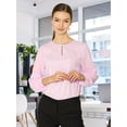 thumbnail image 2 of INSPIRE CHIC Top de la blusa de la oficina del trabajo del cuello del ojo de la cerradura de las mangas largas semi transparentes de la gasa elegante de las mujeres Rosa S, 2 of 6