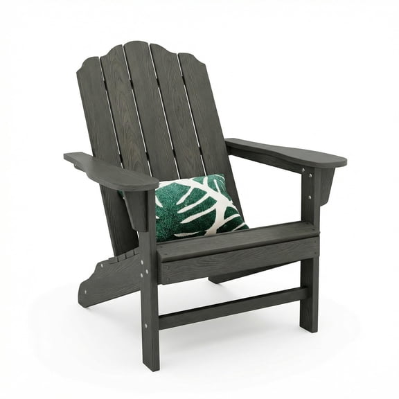 Adirondack Chair for Patio, HDPE Outdoor Adirondack Chairs with Wood Grain Texture, Weather Resistant Plastic Lawn Chair for Garden Backyard Deck Fire Pit Poolside, Heavy Duty Outdoor Seating, Black