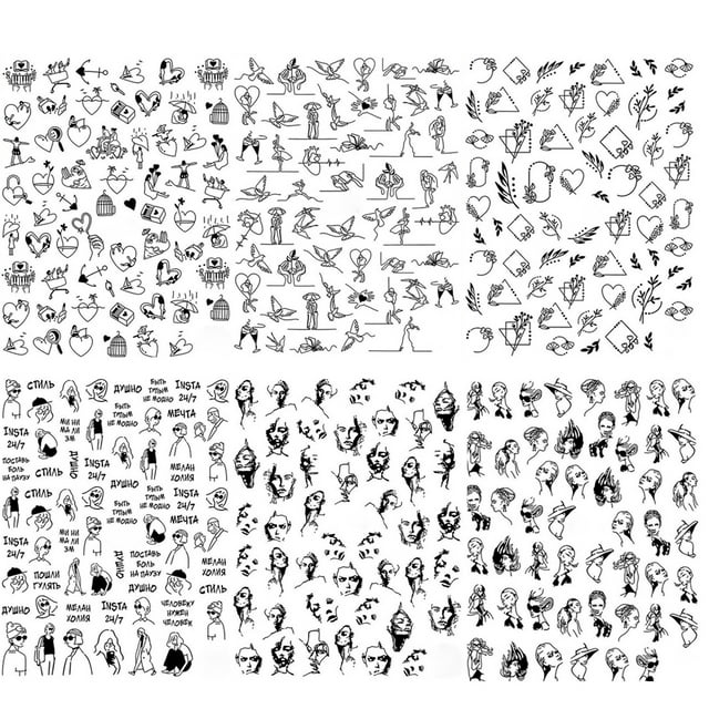 6 Sheets Valentine's Day Nail Art Stickers DIY Abstract Nail Decal Nail Sticker