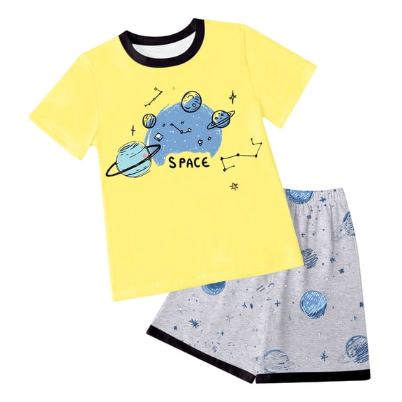 Karoyedx Boys Pajama Sets Boys Pajamas Set Two Piece Cotton Sleepwear Kids Short Sleeve Top and Shorts PJS Set Yellow Size,11-12 Years