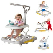 HDUTNGISN Gray 6-in-1 Foldable Baby Walker for 6-24 Months,Bouncer,Tray & Music