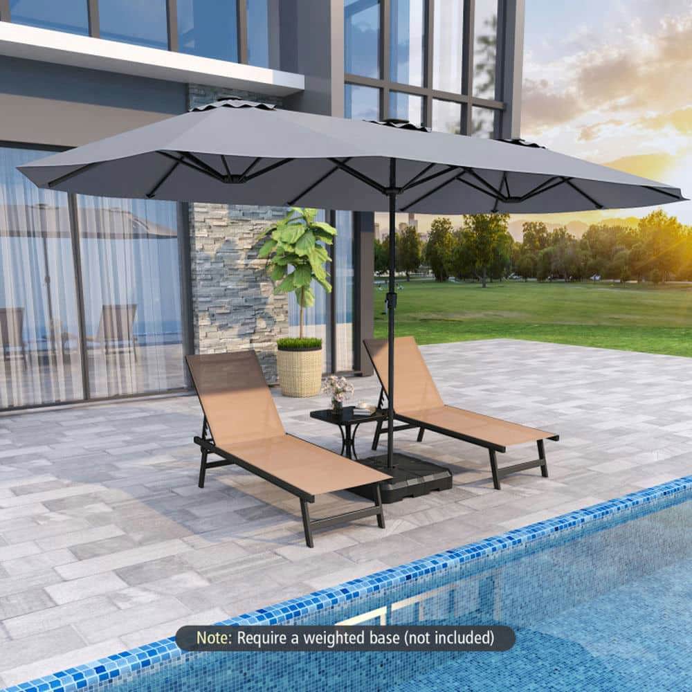 Demifill 15.5 FT Extra-Large Patio Umbrella, Outdoor Shade with LED Solar Lights and Crank Handle for Outdoor, Gray