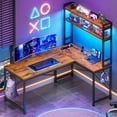 thumbnail image 7 of L Shaped Desk with Hutch, 45.3” Reversible Home Office Desk, L Shaped Gaming Desk with LED Lights, Power Outlet, Storage Shelves and Hooks for Small Space, Rustic Brown, 7 of 7