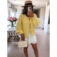 thumbnail image 2 of Women'S Lace-Up Cardigan Sweater Chunky Knit Long Puff Sleeve Fashion Autumn and Winter Jacket Coat Yellow S, 2 of 5
