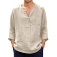 thumbnail image 6 of Mens Linen Shirt Breathable 3/4 Sleeve T Shirts Pullover V Neck Loose Summer Casual Top Lightweight Quick Dry Tees, 2XL, 6 of 7