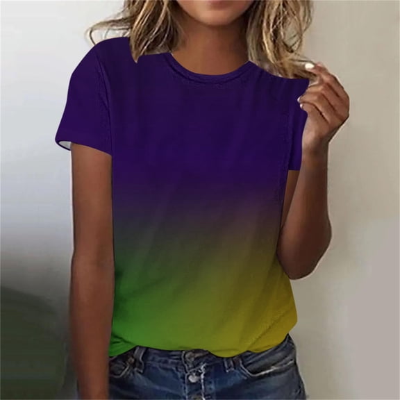 Gamivast Women Carnival Tops Striped Loose Crewneck Sequin Tees Holiday Short Sleeve Tunic Mardi Gras Party Blouse Fat-Tuesday Outfits 2026