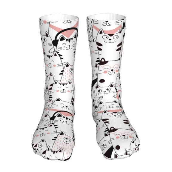 KLL Cute Cat Print Womens Crew Socks Athletic Middle Tube Long Socks Novelty Socks Gifts For Men
