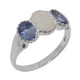 thumbnail image 1 of LBG British Made 10k White Gold ring with Natural Opal & Tanzanite Womens Anniversary Ring - 33 size options - Size 11.25, 1 of 7