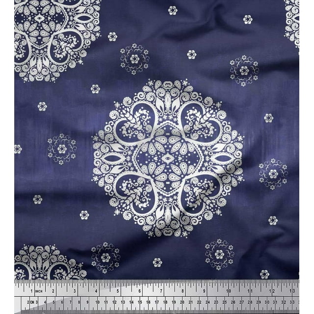Soimoi Modal Satin Fabric Mandala Decorative Print Fabric by the Yard 42 Inch Wide