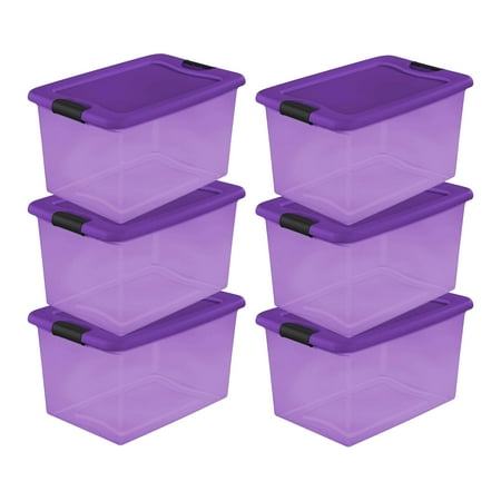 Sterilite Purple 64 Qt Latching Plastic Storage Box Container Tote (6 ...