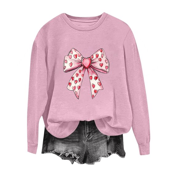 Valentines Sweatshirt for Women Funny Love Heart Graphic Shirts Casual Crewneck Holiday Pullover Long Sleeve Tops (XL, Pink)