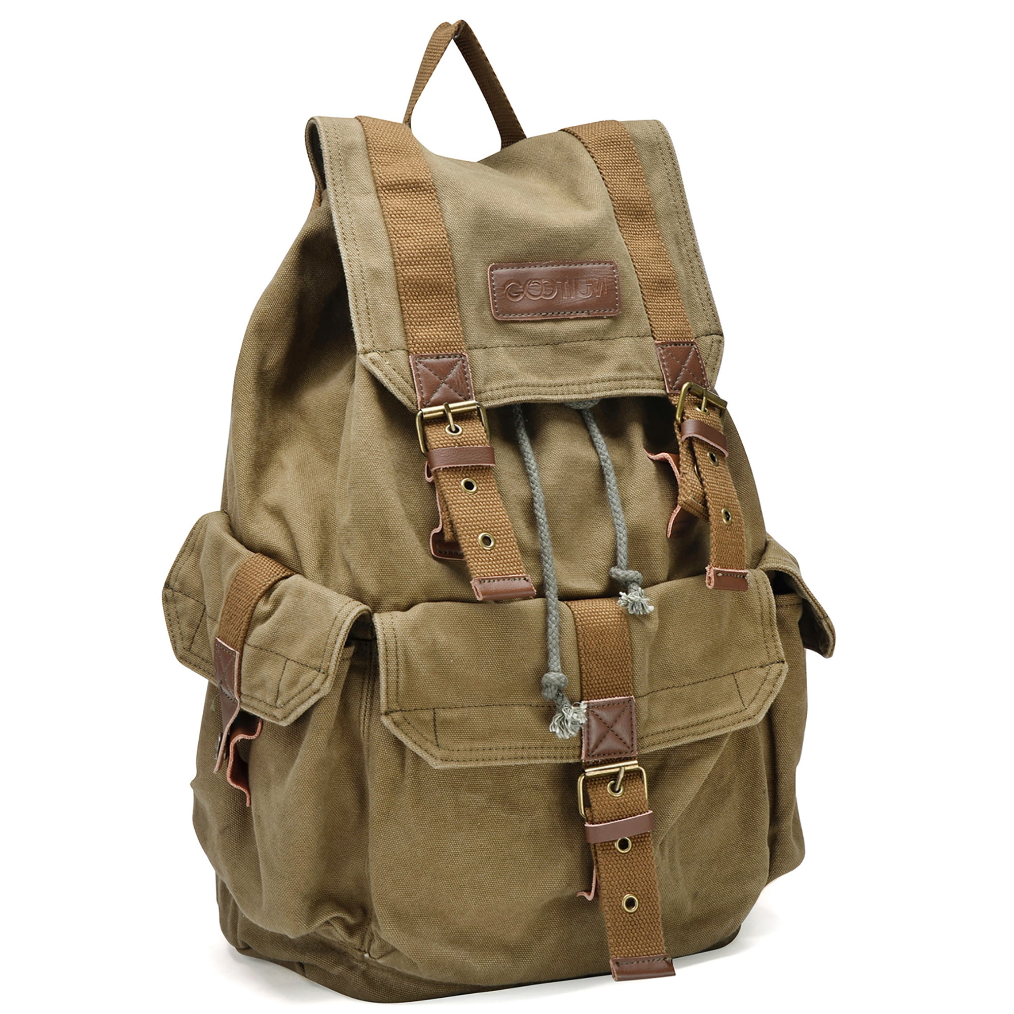 Gootium Vintage Canvas Backpack, Unisex Casual Classic Rucksack, Army ...