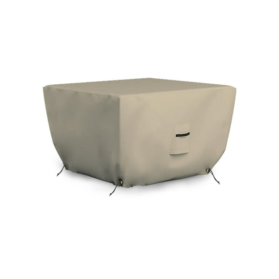 COVERS&ALL Outdoor Square Fire Pit Cover, 12 Oz Waterproof, UV & Weather Resistant for Patio Lawn Garden Backyard Outside, with Drawstrings (30"L x 30"W x 12"H, Beige)